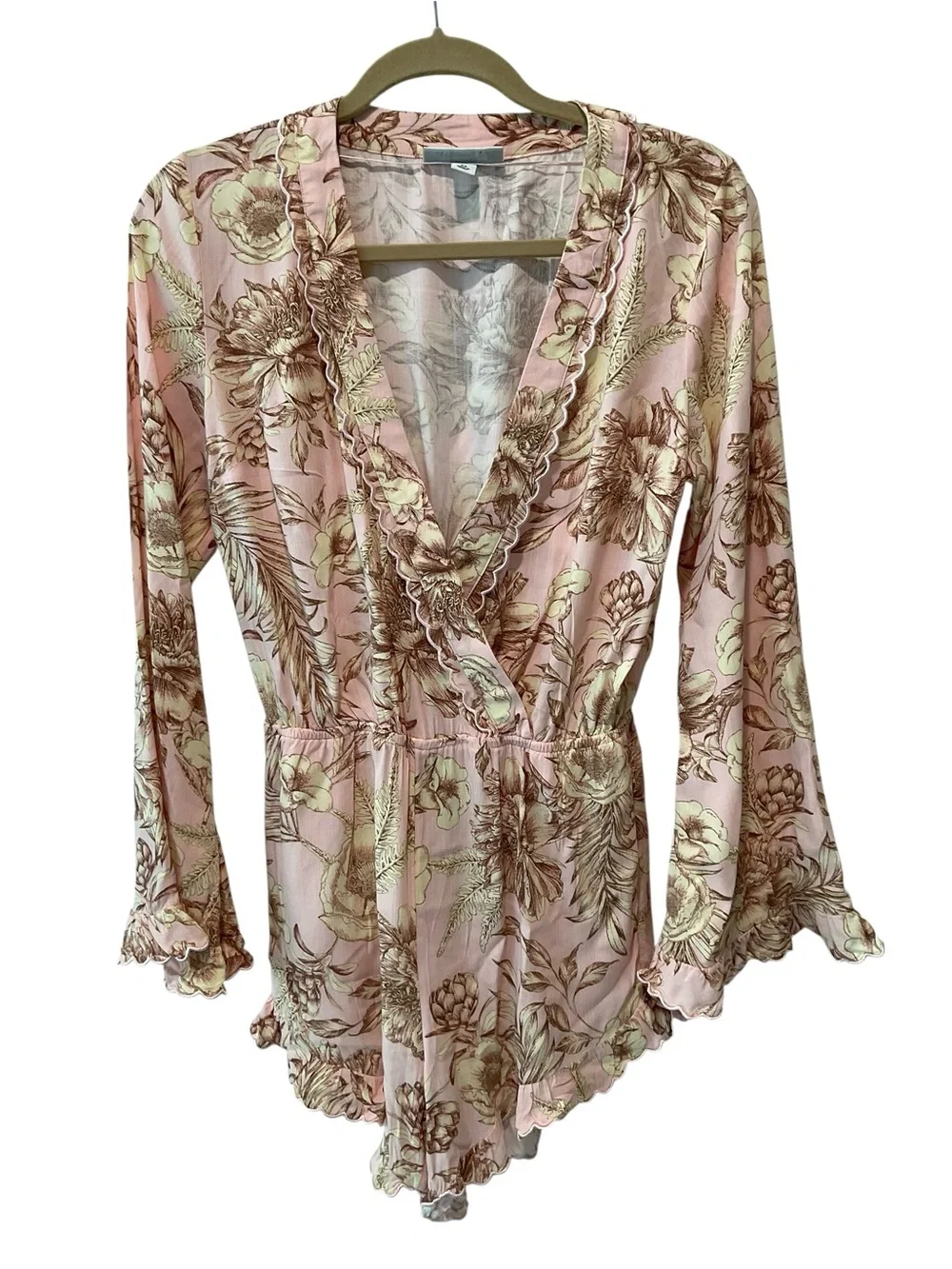 Agua Bendita Floral Bell Sleeve Romper XS Pink Boho Beach - Picture 3 of 6